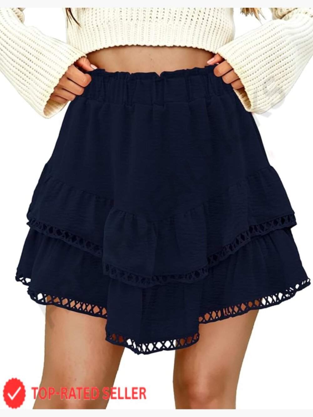 Flowy High Waist Ruffle Tiered Mini Skort with Shorts Tennis Crochet Boho